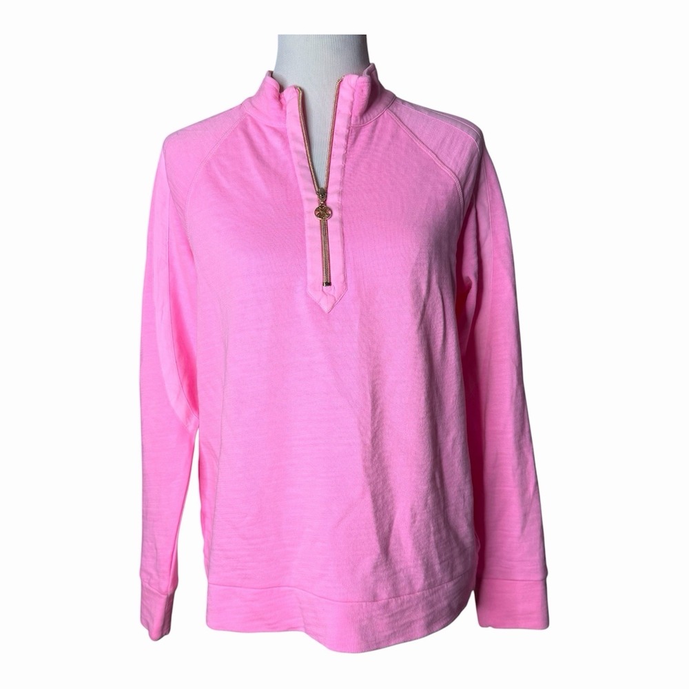 Lilly Pulitzer Ashlee Half-Zip Pullover in Parigi Pink 100% Cotton Size Medium